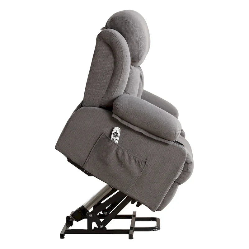 Poltrona reclinabile elettrica Grey Power con massaggio riscaldante, ricarica USB, telecomando e comode tasche laterali per anziani