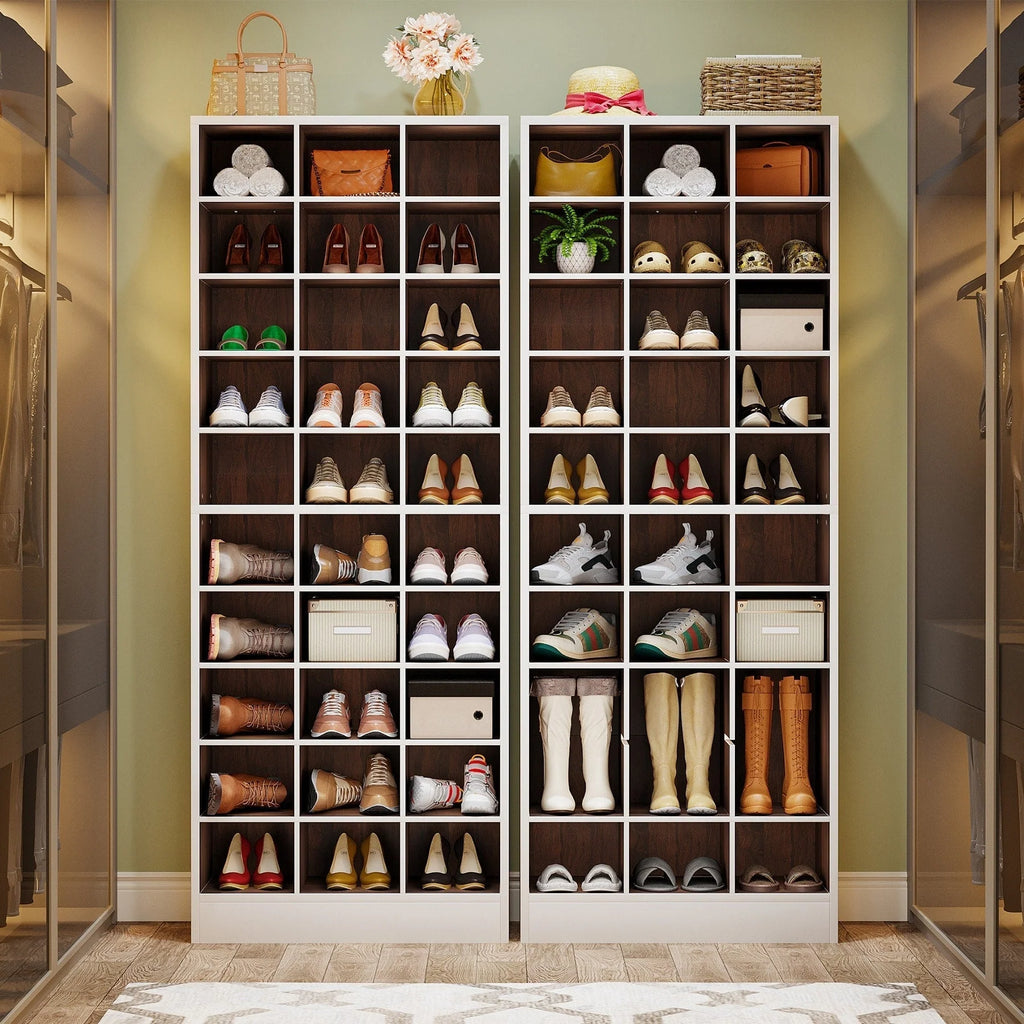 Meuble à chaussures haut 30 paires, étagère de rangement à chaussures en bois blanc 10 niveaux pour placard, entrée - 10 niveaux