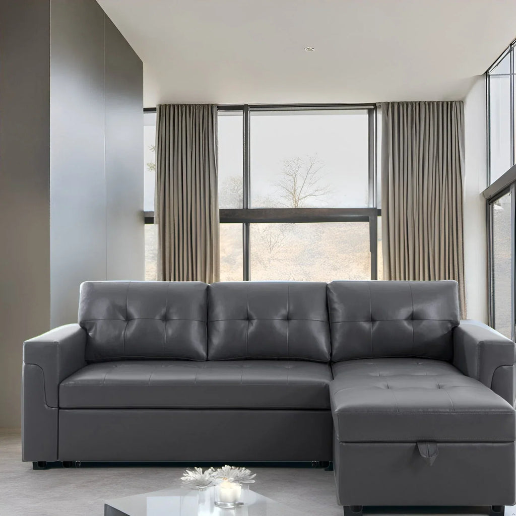 Divano sezionale reversibile con letto estraibile, chaise longue con contenitore nascosto, gambe durevoli,