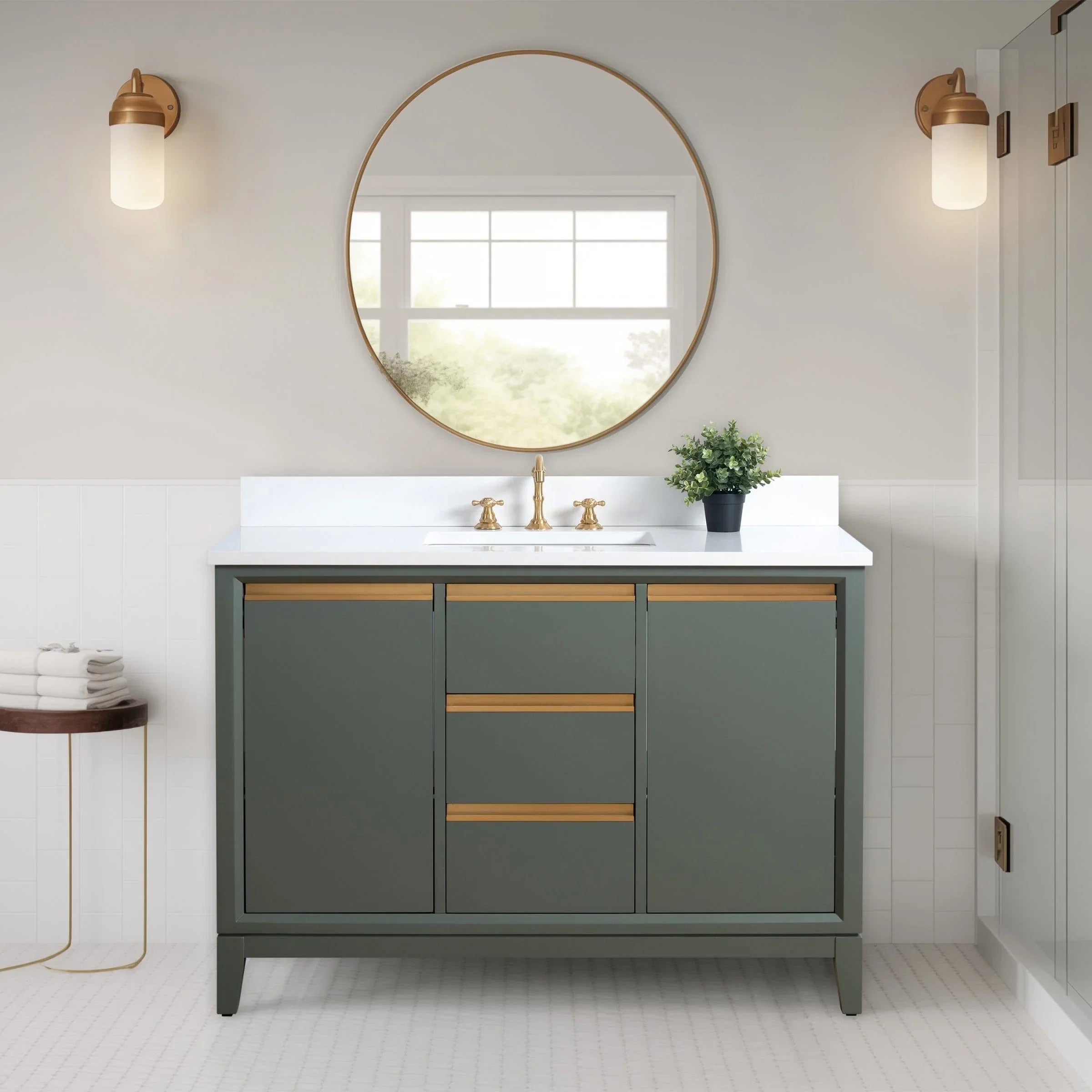 Meuble-lavabo Vanity Art avec évier en céramique et dessus en marbre reconstitué
