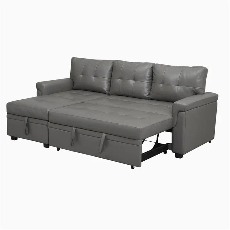 Divano componibile convertibile reversibile con letto estraibile, chaise longue con contenitore nascosto e gambe durevoli