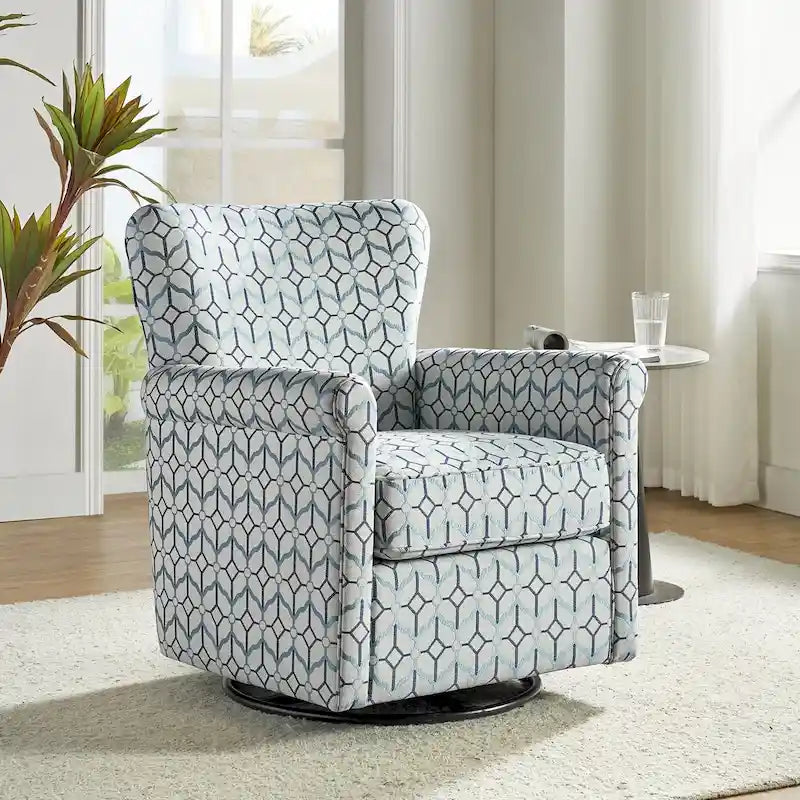 Poltrona girevole a dondolo Georg Comfortable Floral Fabric con braccioli arrotolati di HULALA HOME