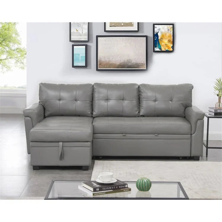 Divano componibile convertibile reversibile con letto estraibile, chaise longue con contenitore nascosto e gambe durevoli
