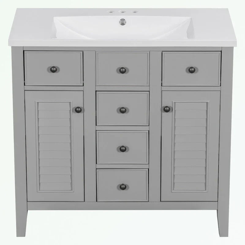 Mobile bagno con lavabo in ceramica, due ante e cinque cassetti