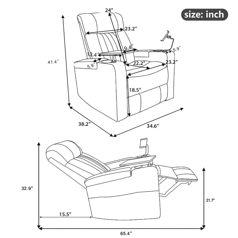 Poltrona reclinabile girevole a 270° multifunzione per home theater