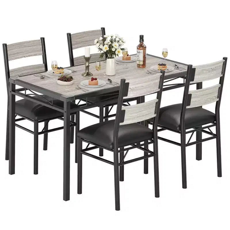 Set tavolo da pranzo per 4, con 4 sedie imbottite, set da 5 pezzi tavolo da cucina e sala da pranzo in legno con protezione angolare per cucina, appartamento, piccoli spazi