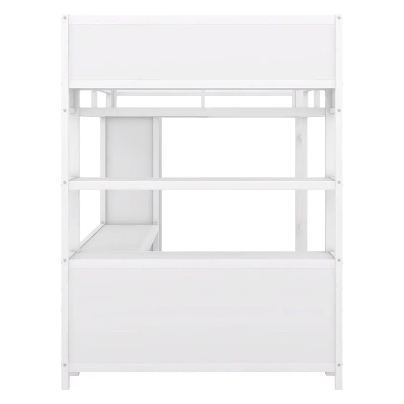 Letto a soppalco in metallo Off-White con scrivania e armadio - Matrimoniale