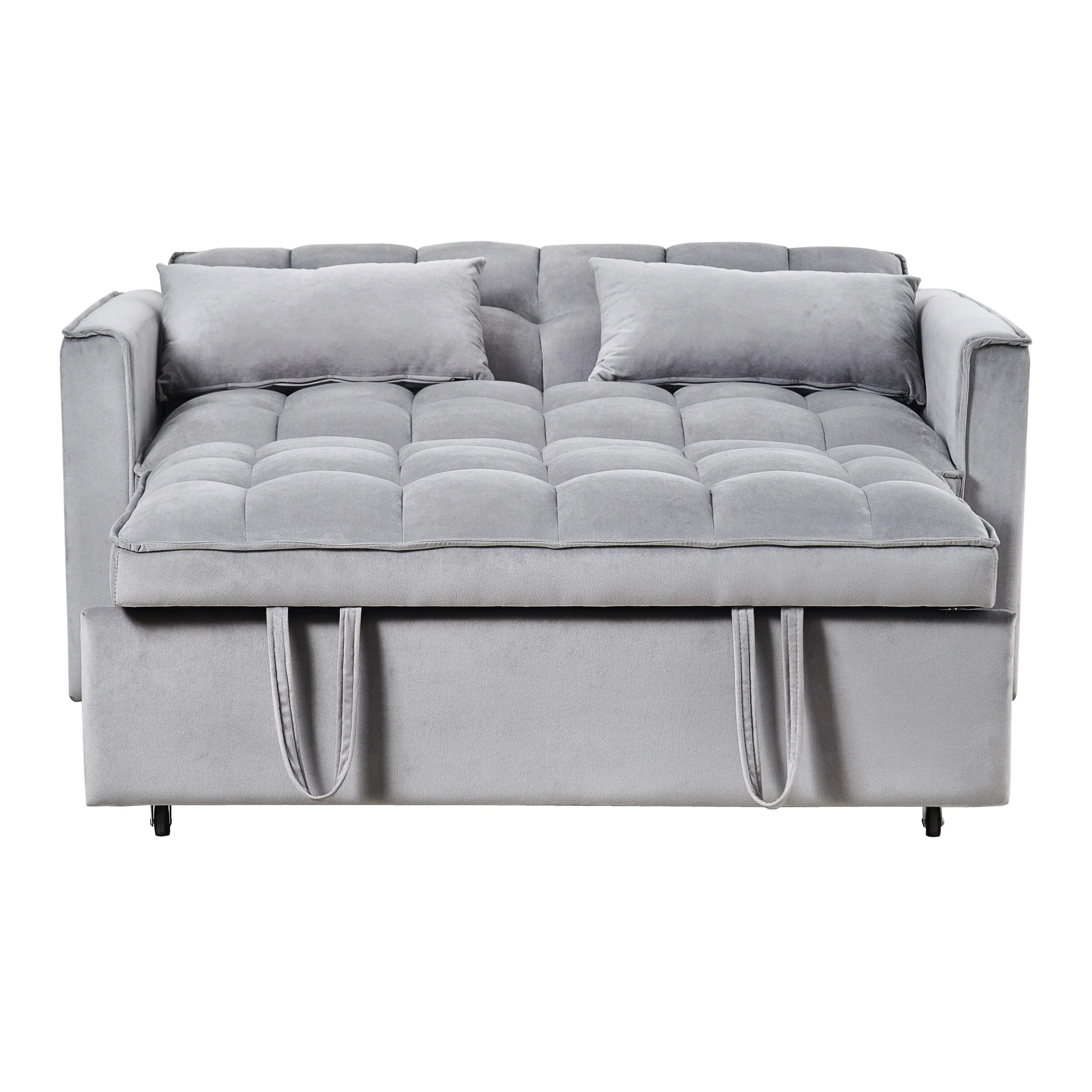 Moderno divano letto estraibile, divano letto 3-in-1 con schienale regolabile, divanetto in velluto, cuscini e tasche laterali