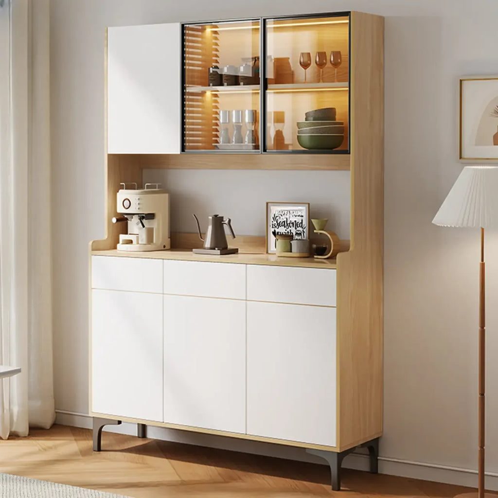 Credenza grande in legno e vetro con alzata superiore
