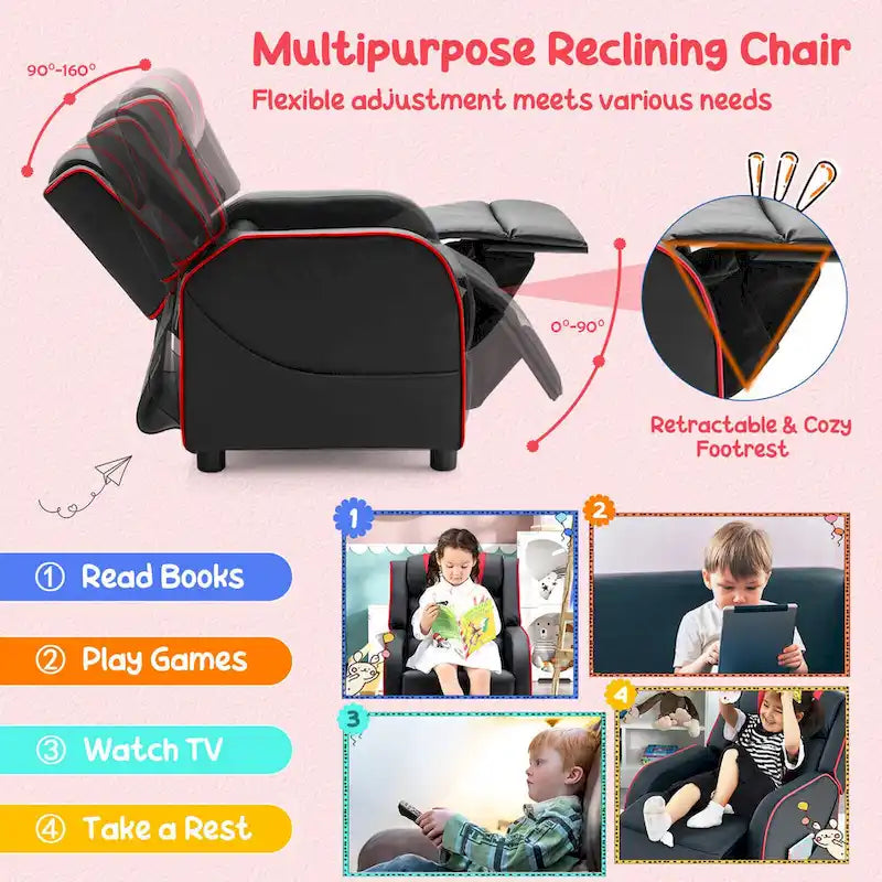 Fauteuil inclinable pour enfants Gymax Canapé ergonomique en cuir avec repose-pieds