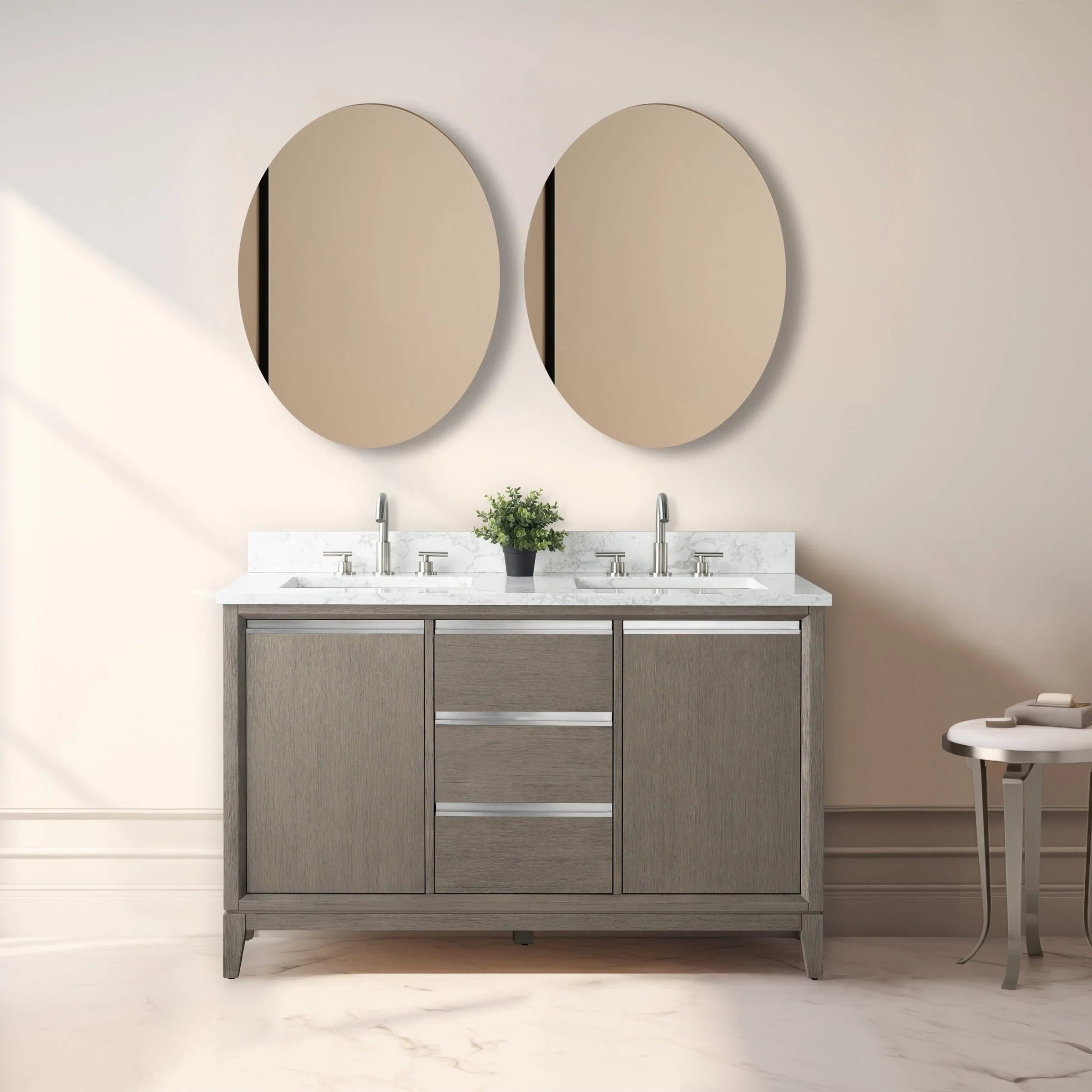 Meuble-lavabo Vanity Art avec évier en céramique et dessus en marbre reconstitué