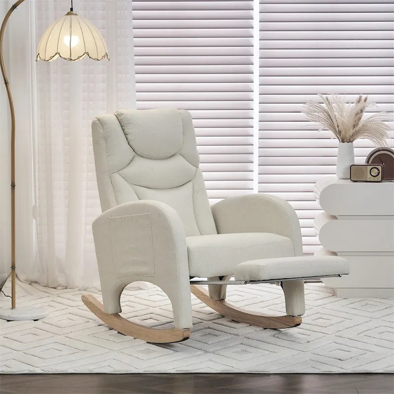 Sedia a dondolo ergonomica in tessuto per cameretta con poggiapiedi regolabile