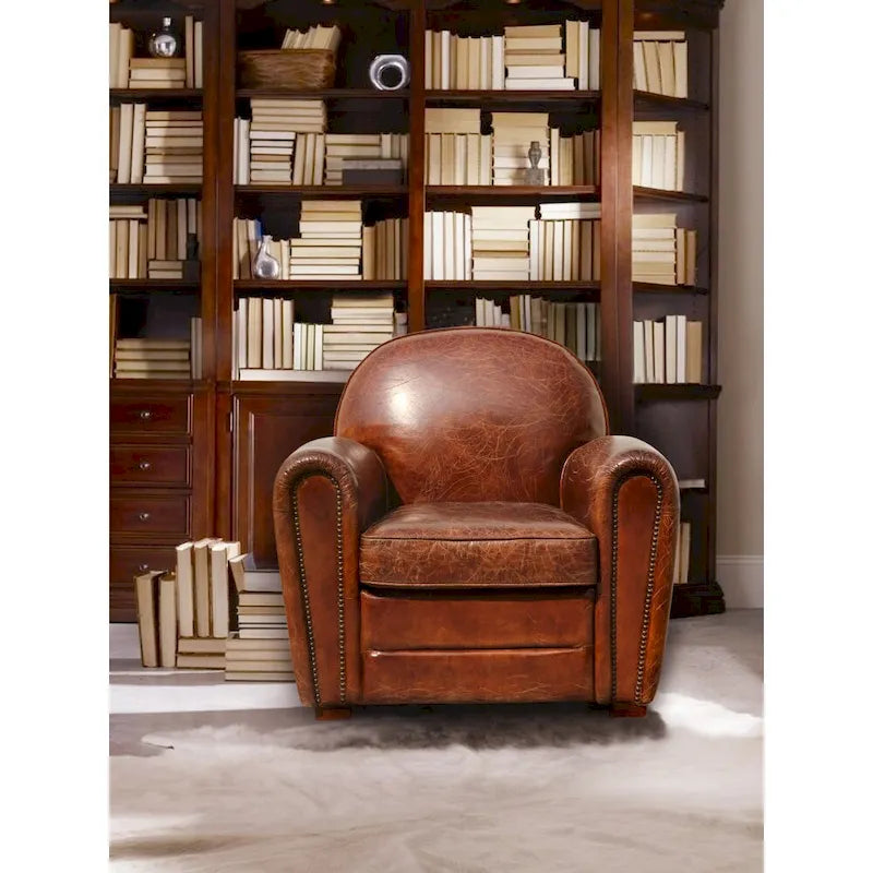 Poltrona Club Paris in vera pelle Pasargad Home, marrone
