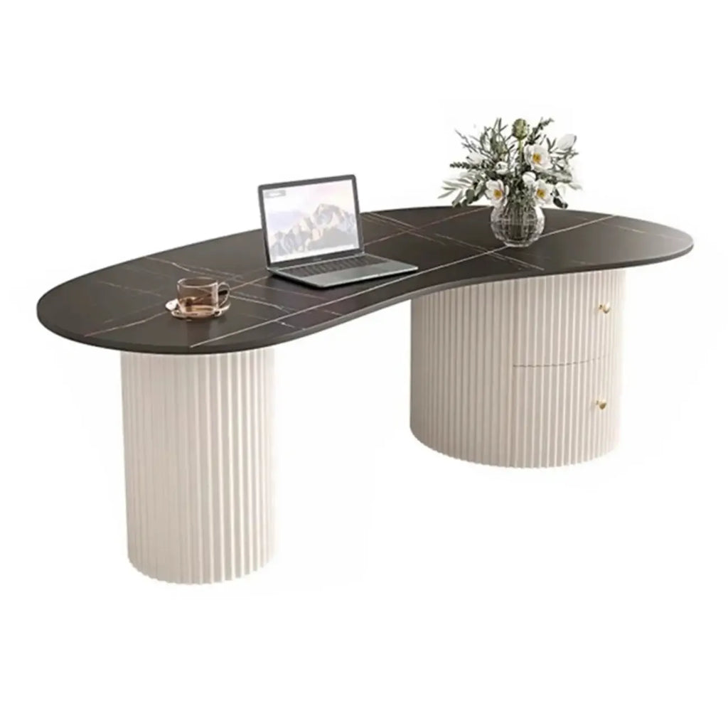 Tavolino da Caffè Ovale Standard Minimalista Bianco con 2 Cassetti