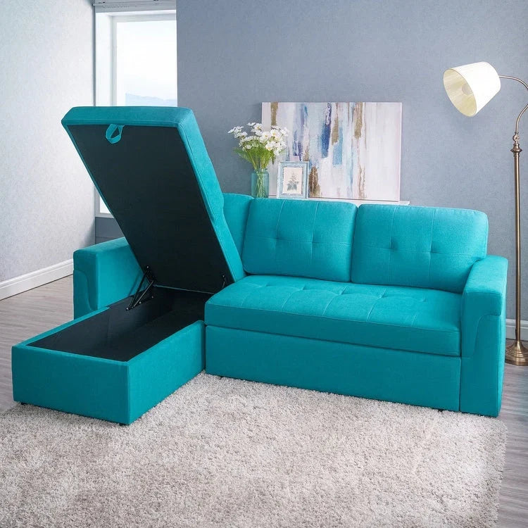 Divano sezionale reversibile con letto estraibile, chaise longue con contenitore nascosto, gambe durevoli,