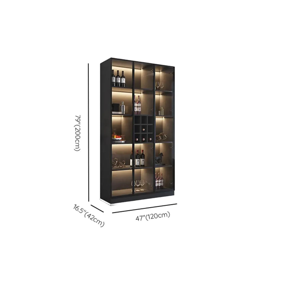 Mobile portabottiglie minimalista in legno nero con anta in vetro