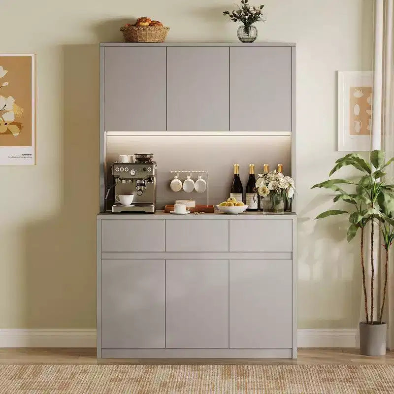 Mobile dispensa da cucina da 71 pollici, mobile dispensa con luci a LED e prese di corrente, mobile buffet con supporto per microonde, ripiani regolabili