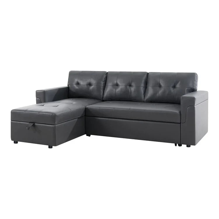 Divano componibile convertibile reversibile con letto estraibile, chaise longue con contenitore nascosto e gambe durevoli
