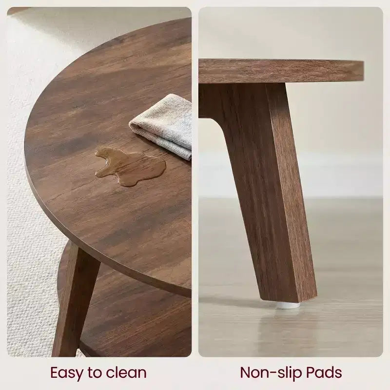 Tavolino rotondo color miele con 2 ripiani, misure 80 x 45 cm, ideale per il soggiorno