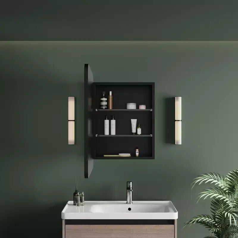 Mobiletto a specchio a LED nero/bianco/oro, anta singola, cerniera sinistra o destra, a incasso o a parete