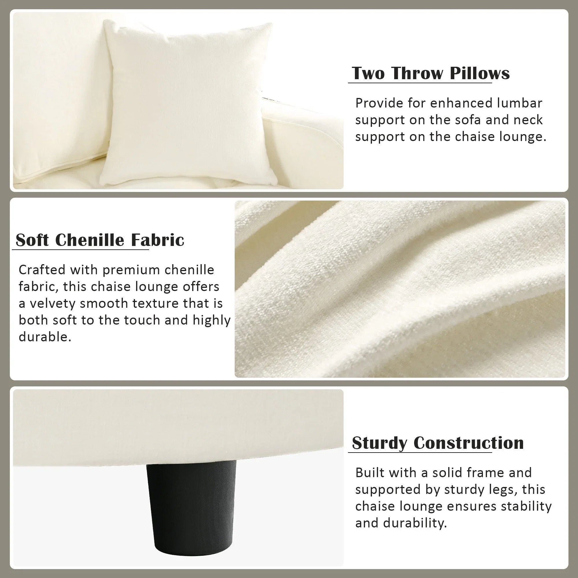 Canapé-lit Chenille avec dossier touffeté et 2 oreillers détachables pour le salon