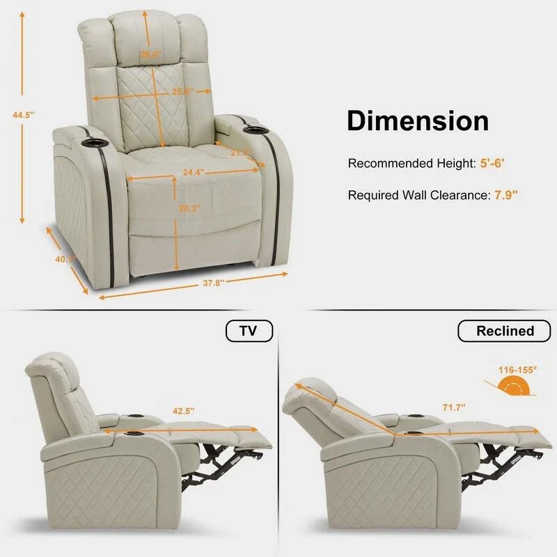 Poltrona reclinabile MCombo con poggiatesta regolabile, sedile home theater a doppio motore con porta USB, pelle traspirante HTS411