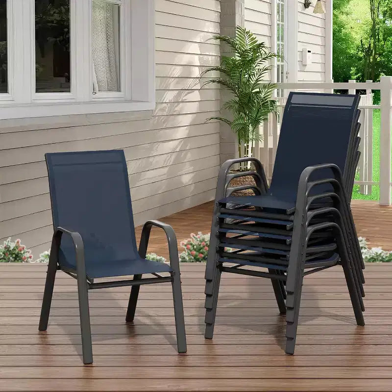 Sedie da patio, Set di 4/6 sedie da pranzo impilabili per esterni in textilene leggero per tutte le stagioni con braccioli per giardino, bordo piscina