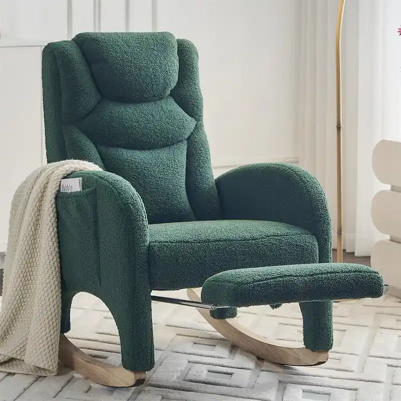 Sedia a dondolo ergonomica in tessuto per cameretta con poggiapiedi regolabile