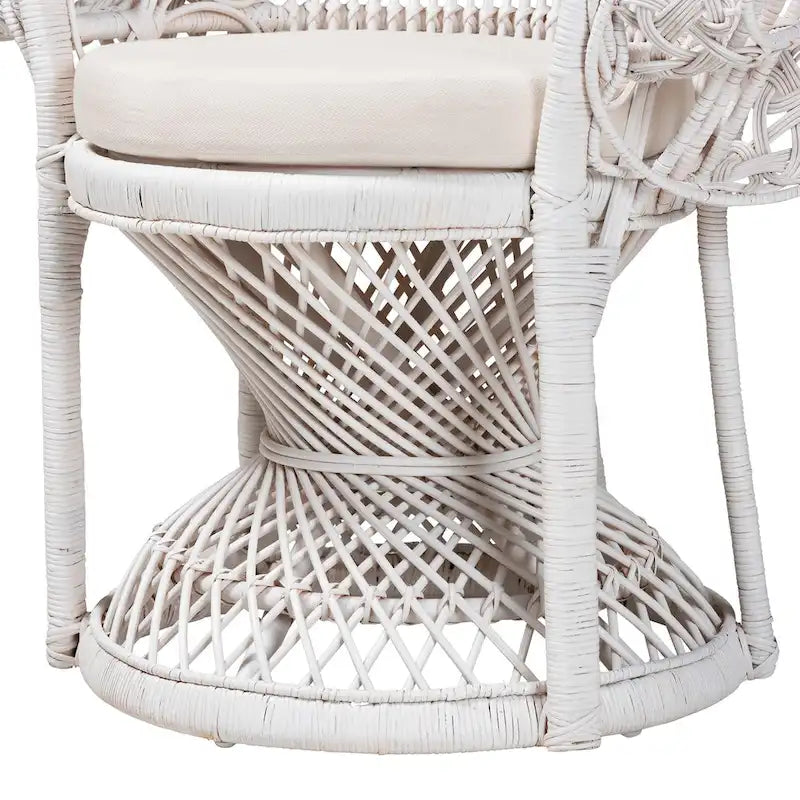 Poltrona a Pavone Moderna Bohemien in Rattan Naturale Bianco