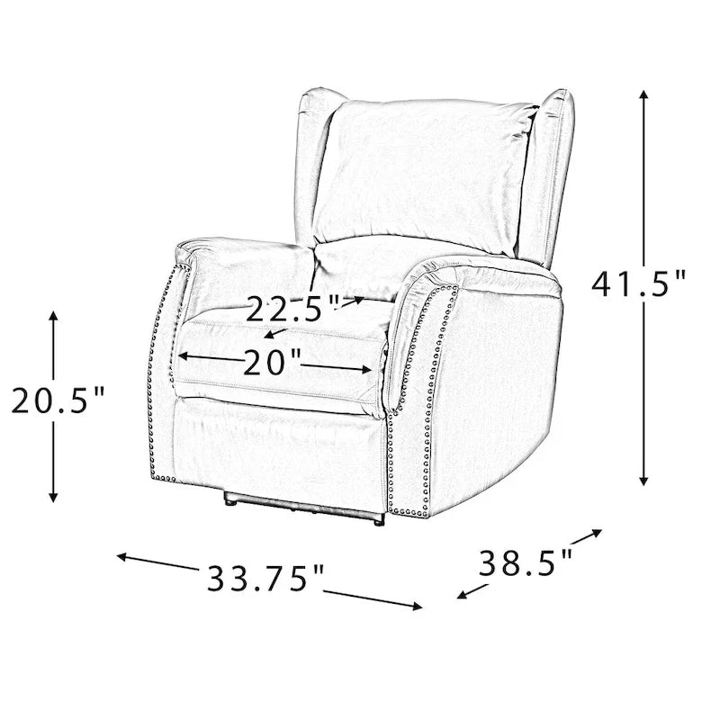 Fauteuil inclinable électrique en cuir véritable avec port USB – Ensemble de 2 fauteuils à oreilles cloutés