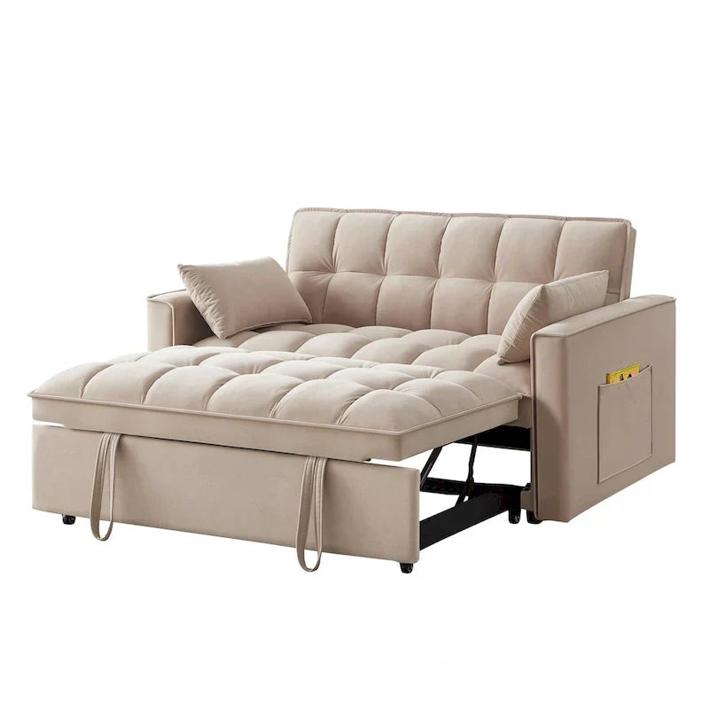 Divano Letto Estraibile 4-in-1 - Divanetto in Velluto - Divano Letto Convertibile con Schienale Reclinabile, 2 Tasche Laterali