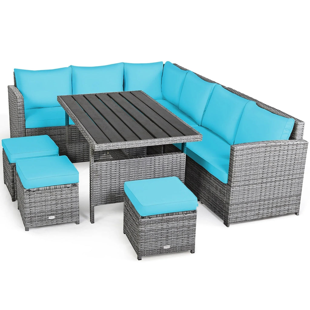 Costway Set da pranzo da 7 pezzi in rattan per esterni Divano componibile ottomano - Vedi dettagli