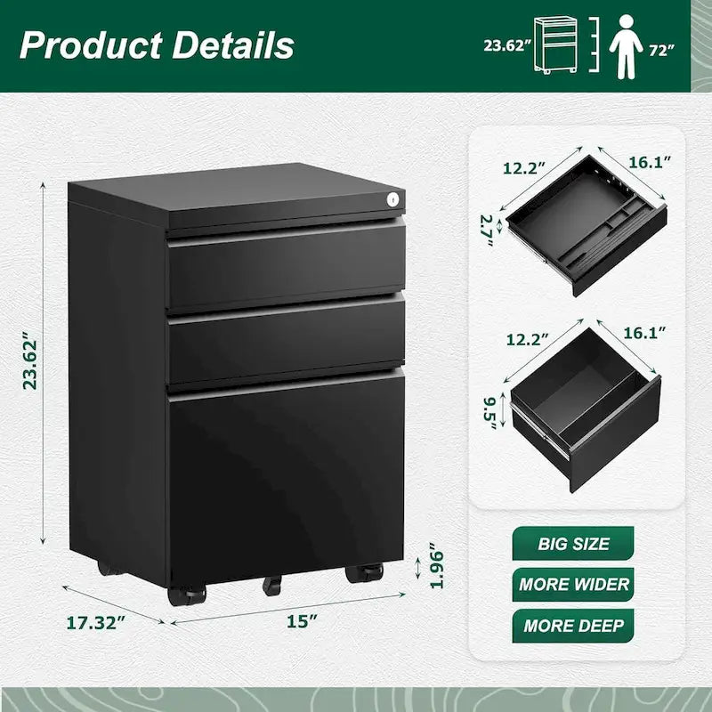 Classificatore verticale/mobile a 3 cassetti per ufficio domestico