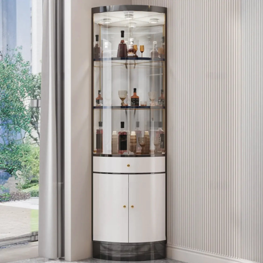 Mobile Bar Angolare con Scaffali Multipli in Vetro e Metallo per Esposizione