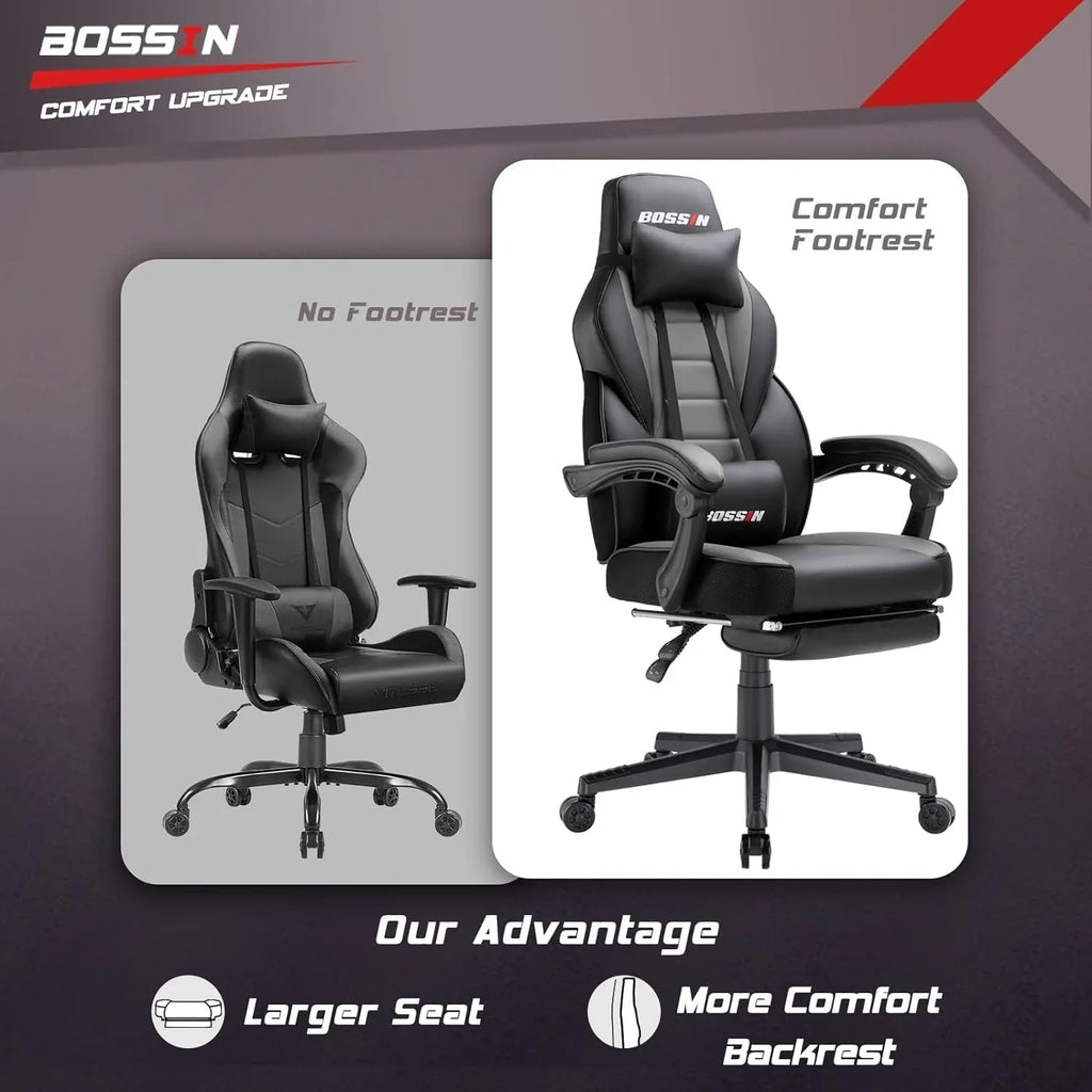 Sedia da gaming BOSSIN Racing Style, sedia da gamer per persone robuste fino a 136 kg, sedia da computer con schienale alto
