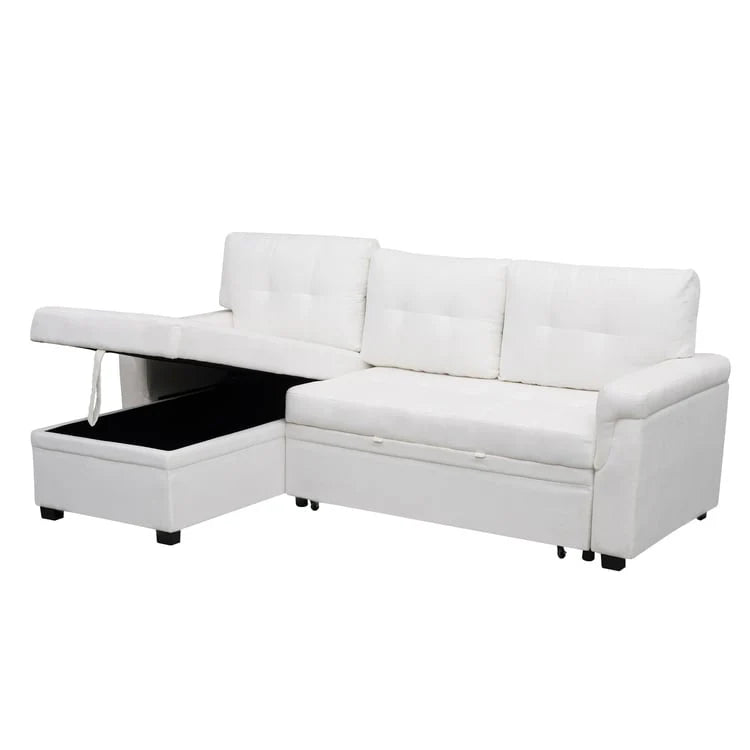 Divano sezionale reversibile con letto estraibile, chaise longue con contenitore nascosto, gambe durevoli,