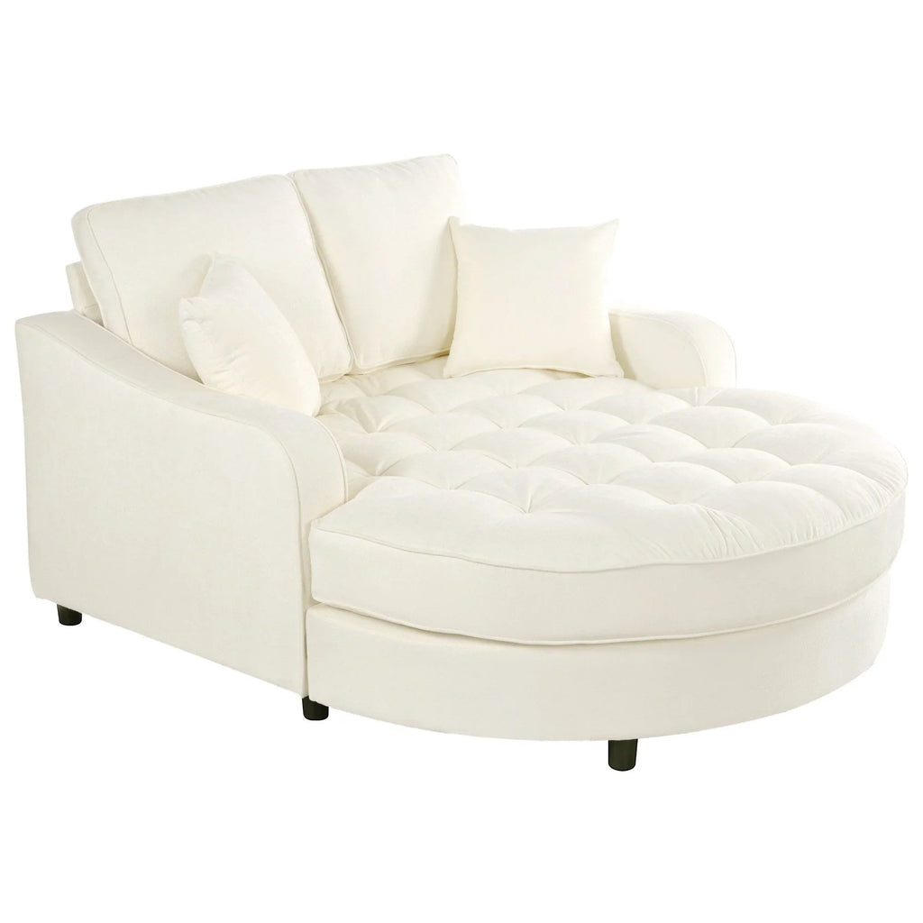 Divano Letto Chaise Longue in ciniglia, Divano Imbottito con Schienale Trapuntato e 2 Cuscini Rimovibili per Soggiorno