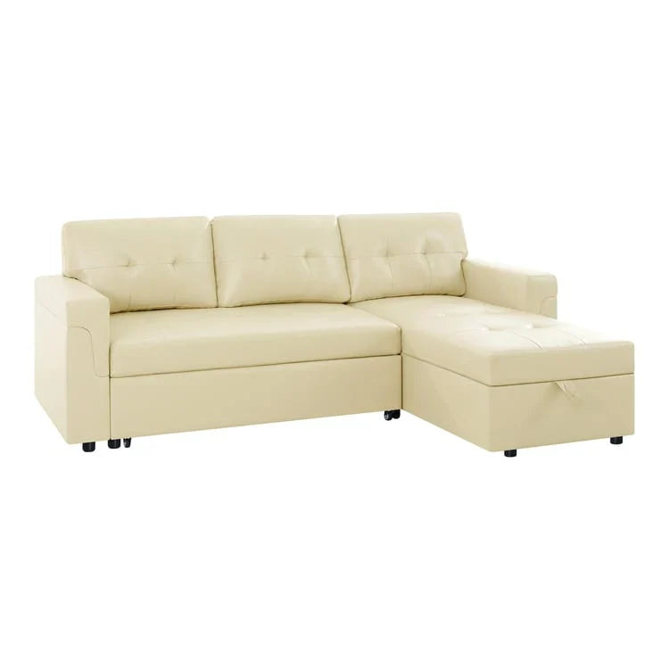 Divano componibile convertibile reversibile con letto estraibile, chaise longue con contenitore nascosto e gambe durevoli