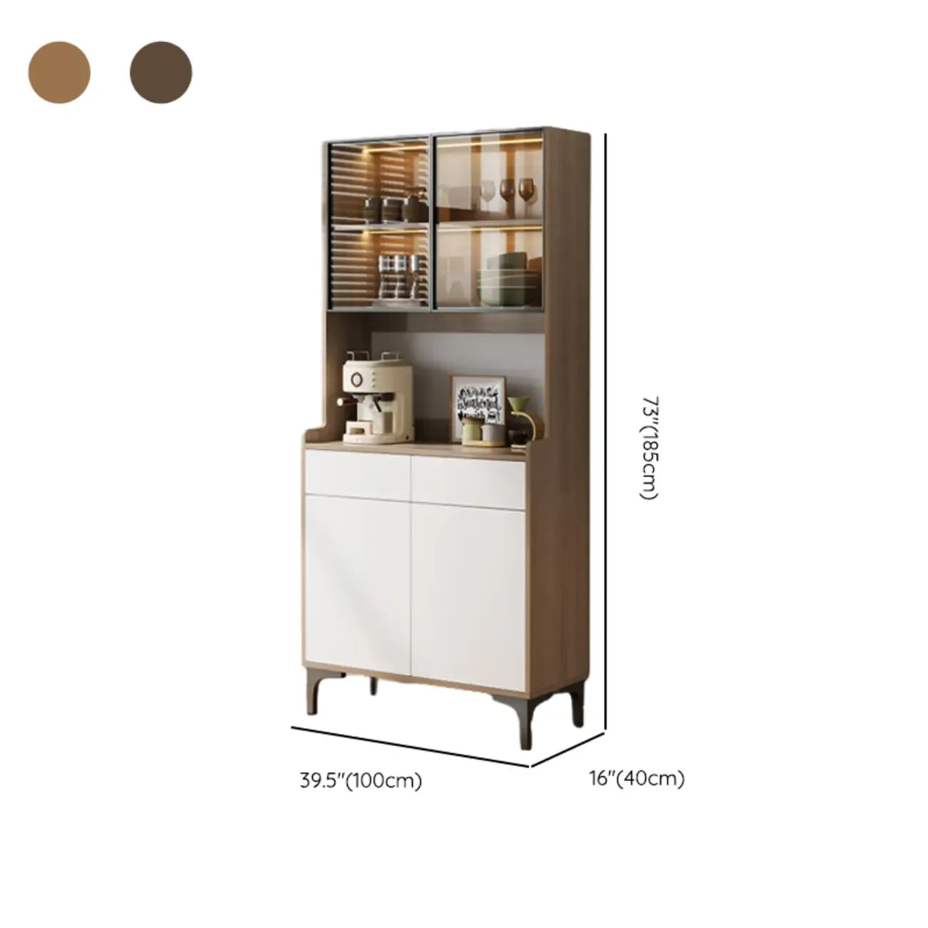 Credenza grande in legno e vetro con alzata superiore