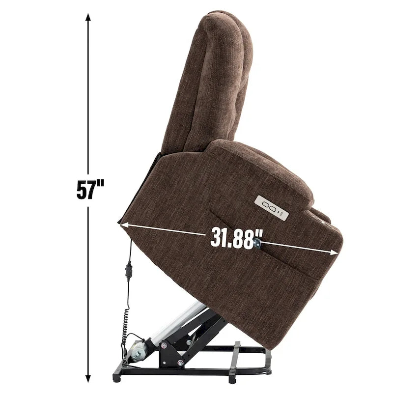 Poltrona Reclinabile Power Lift con Massaggio e Calore, Poltrone Reclinabili Larghe Imbottite Lazy Boy con USB, Porte Type C e 2 Portabicchieri in Acciaio
