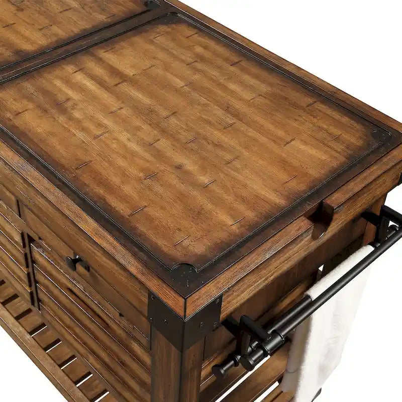 Carrello da cucina con 3 cassetti in castagno anticato