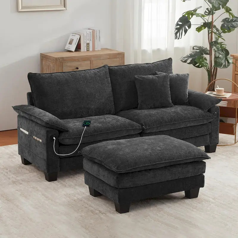 Divano Sezionale Modulare, Comodo Divano Sezionale Cloud con Pouf, Divano Letto a Seduta Profonda per Soggiorno
