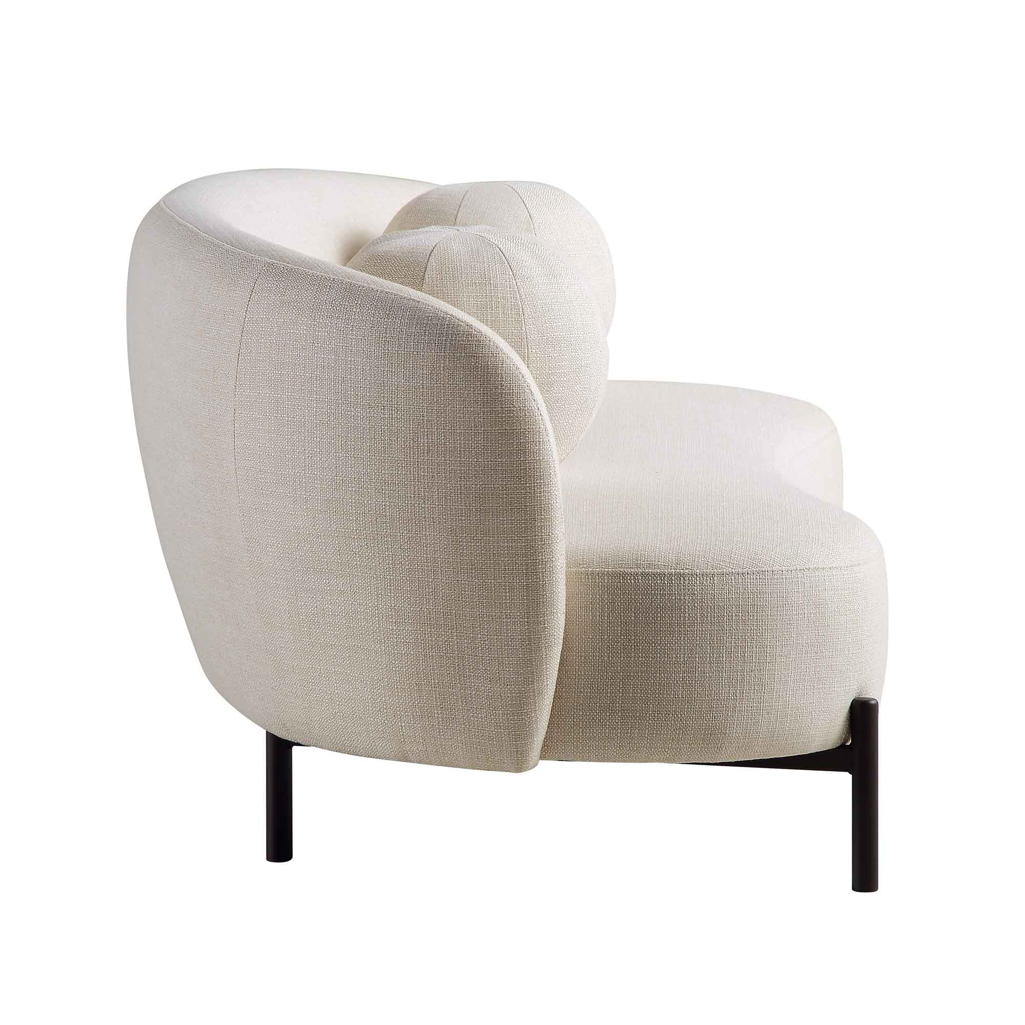 Divano curvo a 3 posti con cuscini a sfera, misto lino beige