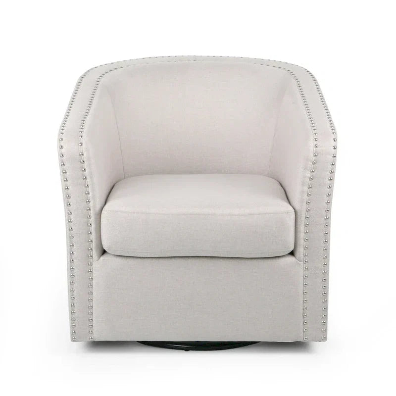 Poltrona girevole accent, stile classico a botte, tessuto beige grano