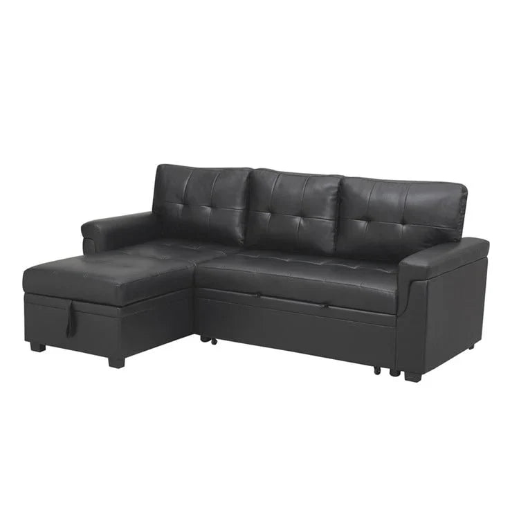 Divano componibile convertibile reversibile con letto estraibile, chaise longue con contenitore nascosto e gambe durevoli