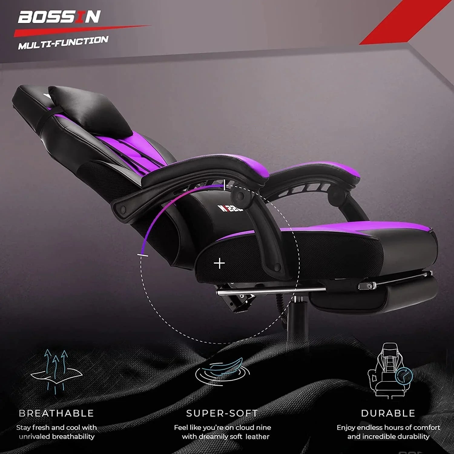 Sedia da gaming BOSSIN Racing Style, sedia da gamer per persone robuste fino a 136 kg, sedia da computer con schienale alto