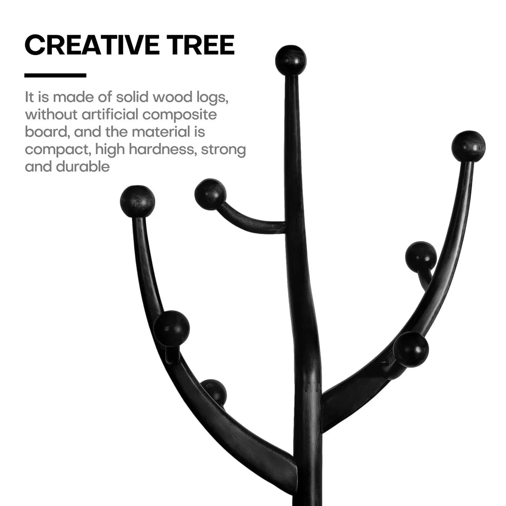 Appendiabiti da terra "ramo d'albero" in legno di gomma con 8 ganci - 24,5L x 70,87H