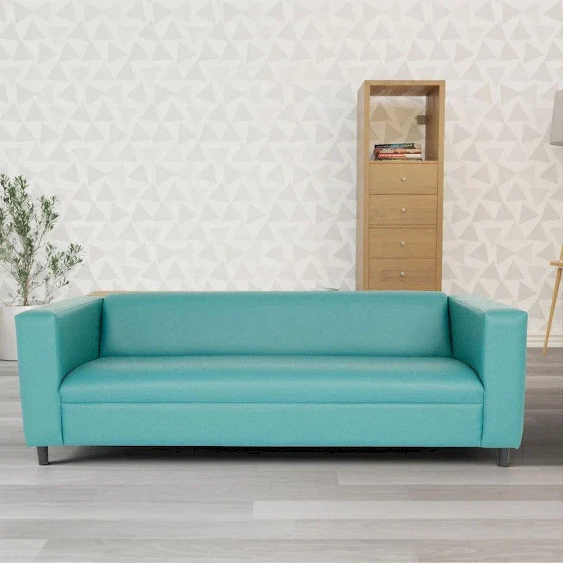Divano a 3 posti in stile Mid-Century Modern, similpelle, struttura in legno massello, imbottito