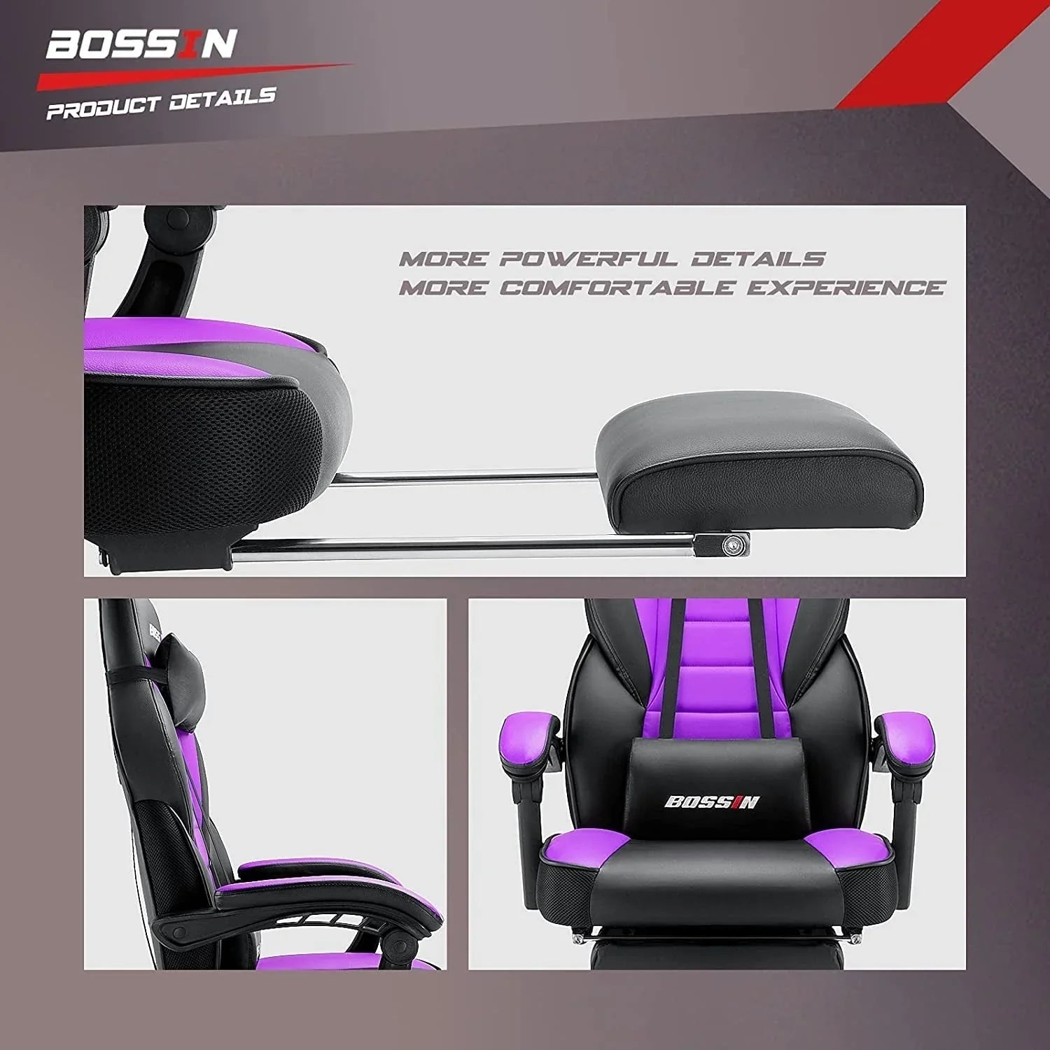Sedia da gaming BOSSIN Racing Style, sedia da gamer per persone robuste fino a 136 kg, sedia da computer con schienale alto