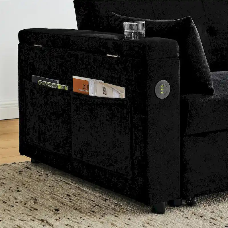 Divano Letto Estraibile con Schienale Regolabile e Porta USB